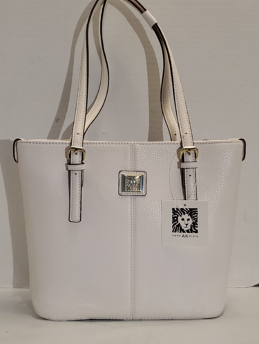 Anne Klein Ivory White Pebbled Leather Tote with Gold Accents NWT/CALL OUTS